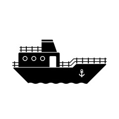 Obraz premium Shadow of fishing vessel, black and white illustration of boat.
