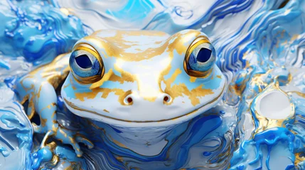 Foto op Canvas Abstract art marble texture blue frog with gold eyes © Sajida