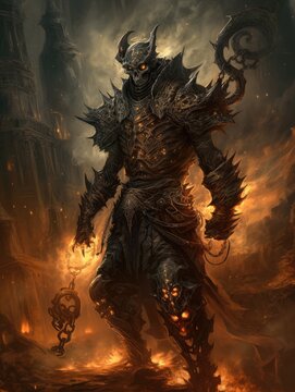 demon hunter game tattoo epic dark fantasy illustration art scary poster oil painting darkness