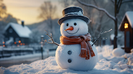 Obraz premium snowman in winter, snowflakes, Christmas background, hollyday snow event wallpaper