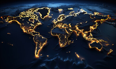 Futuristic abstract map of planet Earth on a blue background.