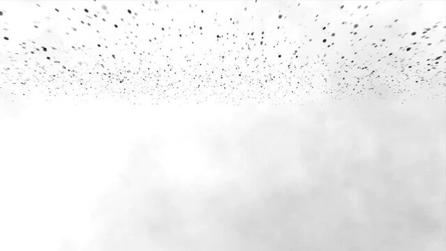 Explosion of millions of black particles, dust particles, gray smoke watercolor, abstractly on a white background.