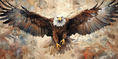 AI Generated. AI Generative. Eagle bird nature outdoor wild animal. United States freedom symbol. Can be used like poster or drawing painting decoration. - obrazy, fototapety, plakaty