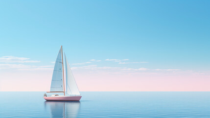 Fototapeta premium Small yacht at calm sea. Summer water sport, adventure outdoors.