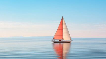 Small yacht at calm sea.Perfect sailing background.