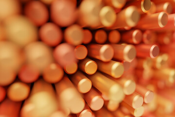 3d illustration of a  abstract background, many  orange  cylinders. Geometric structure. 3D visualization. Minimalism geometry background