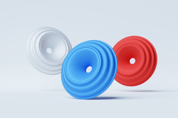 3D illustaration of a white, blue and red volumetric figures  on white background