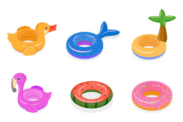 3D Isometric Flat  Set of Set Of Rubber Rings, Inflatable Swimming Toys