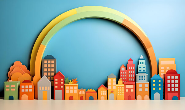 Customizable Colorful Paper Cityscape: Children's Room Display Backdrop