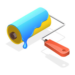 3D Isometric Flat  Icon of Paint Roller, Decoration Tool, Home Renovation