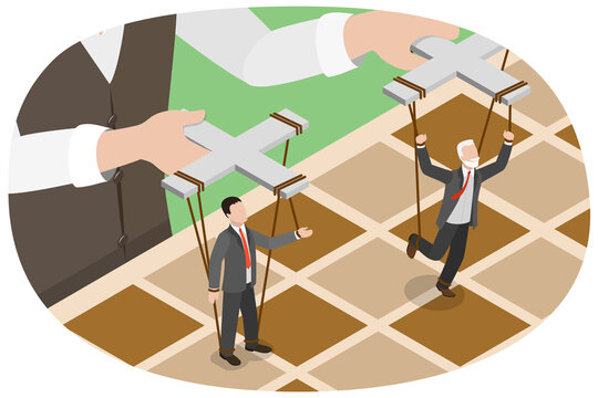 3D Isometric Flat  Conceptual Illustration of Brainwashing, TV Propaganda, Mass Media Manipulation