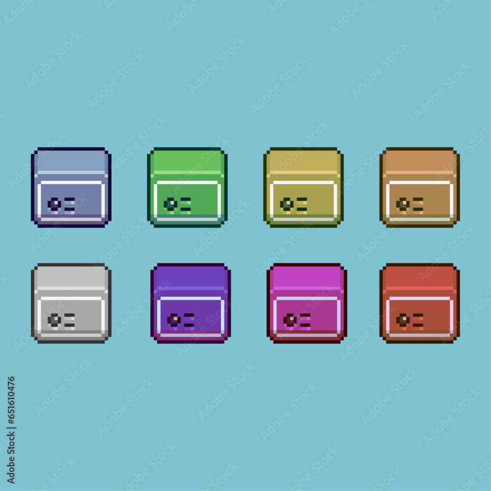 Fototapete pixel art sets of case with variation color item asset simple bits of safety case on pixelated style