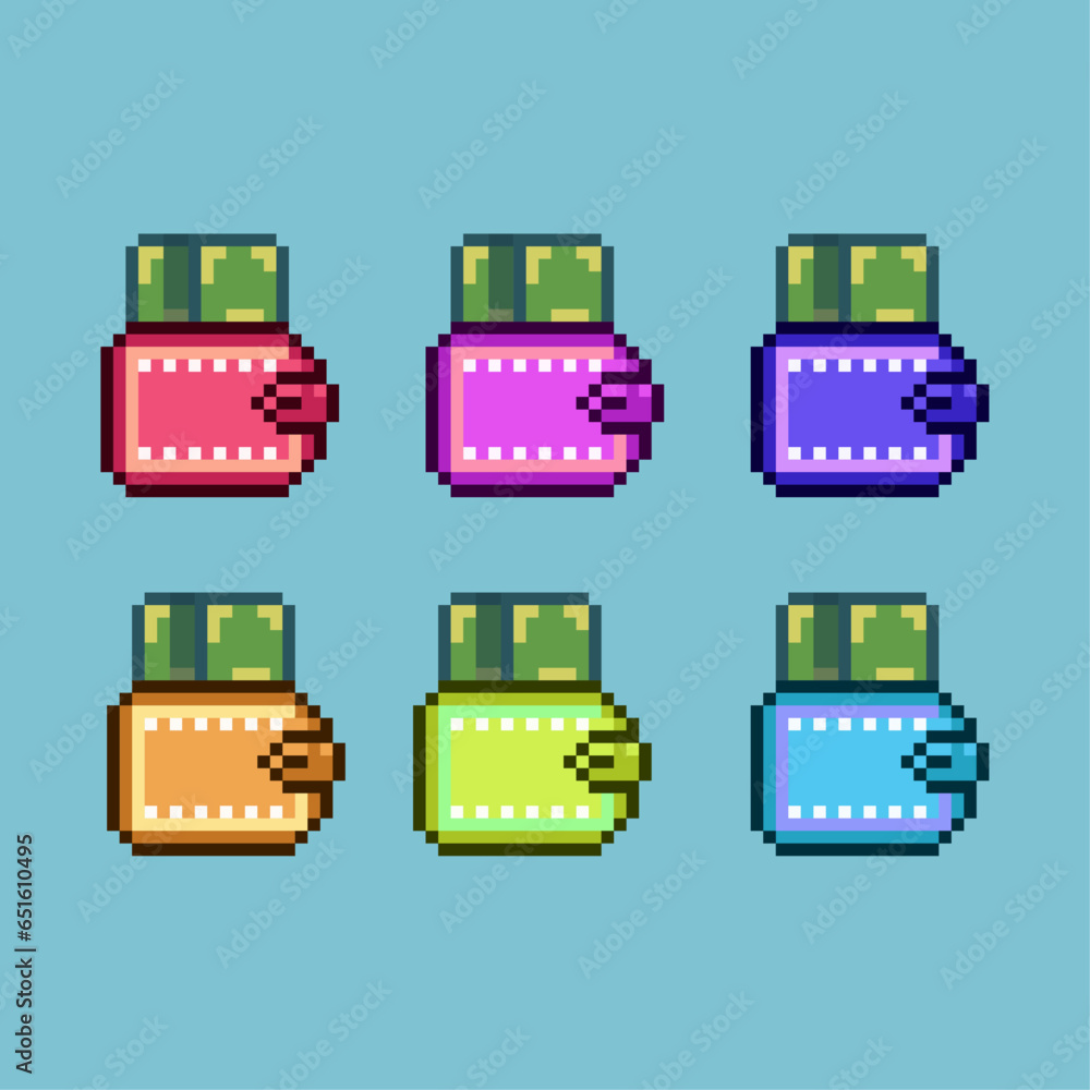 Fototapete pixel art sets of currency wallet with variation color item asset simple bits of wallet on pixelated