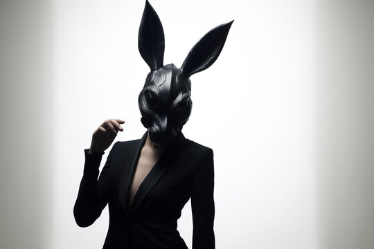 Beauty, fashion, style and make-up concept. Sexy and seductive young woman with bunny mask studio portrait. Minimalist style. Generative AI