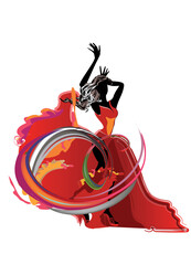 Beautiful romantic dancer in passionate Latin American dances. Salsa festival. Hand drawn poster background.