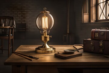 old fashioned lamp on the table generated by AI