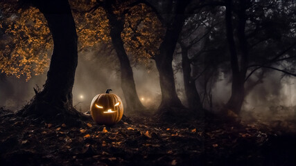La notte di Halloween nel bosco - obrazy, fototapety, plakaty