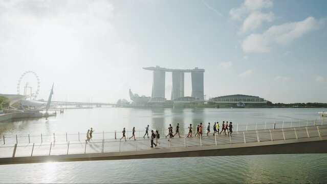 Singapore, Singapore - March 18, 2023:  Running sport people, central district