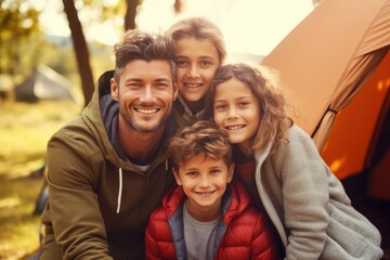 Fototapeta premium A group of people sitting together in front of a tent created with Generative AI technology