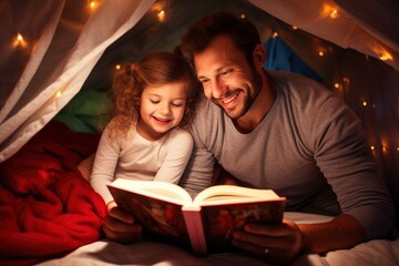 A man reading a book to a little girl, fostering a love for literature and shared moments created with Generative AI technology
