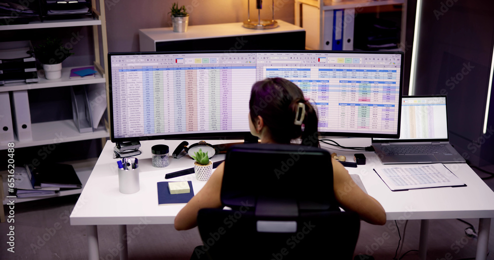 Poster Analyst Working With Spreadsheet Business Data