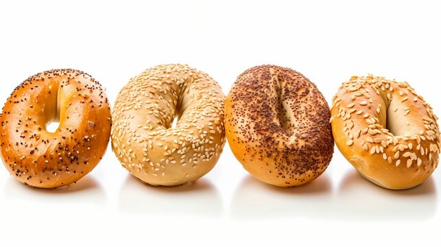 Set of fresh bagels isolated on white background, top view
