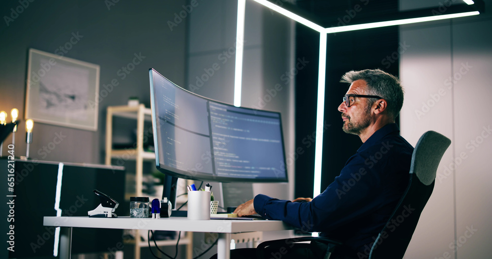 Fototapete Coder Using Computer At Desk