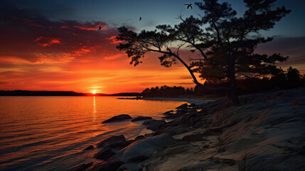 Fototapeta na wymiar Stunningly beautiful sunset image with atmospheric clouds.