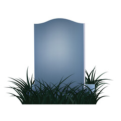 Vintage tombstone on graveyard with green grass around. Graphic element design for Halloween.