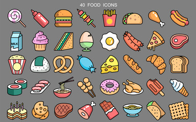 40 Food icons. Vector illustration.