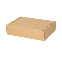 Closed cardboard box on a white background.