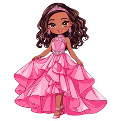 Black Princess on Pink Elegant Dress