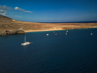 Playa Mujeres in Lanzarote seen from a drone