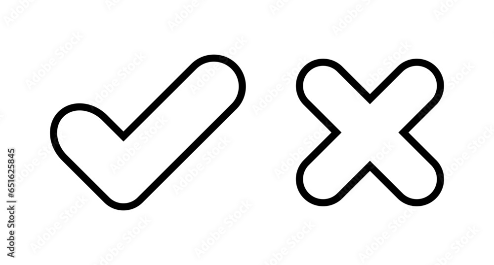 Poster simple check and cross sign icon set. decision and opposition. vector.