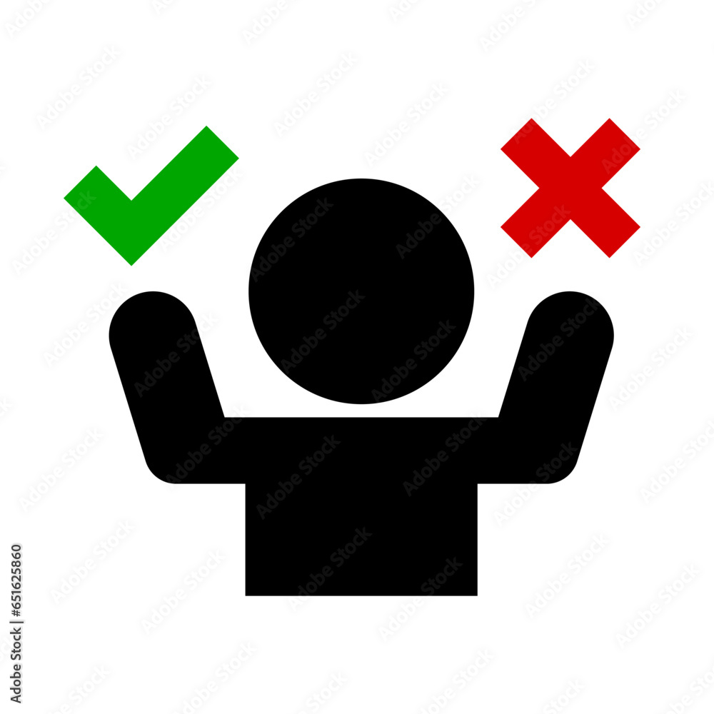 Poster check mark and cross mark choices and person icons. decision. vector.