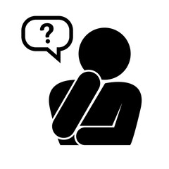 Worried person. Concerned person. Questioning speech balloon and person. Vector.