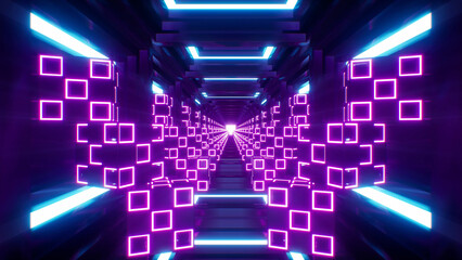 VJ Loop Visual of Neon Light Box Corridor 3d rendering