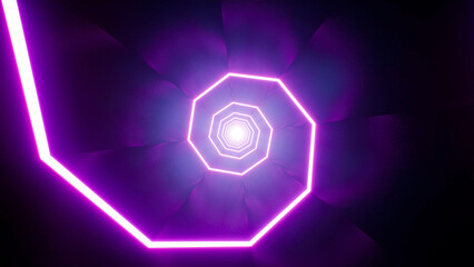 Glowing Neon Purple Angled Lines in the Tunnel VJ Loop Art 3d rendering