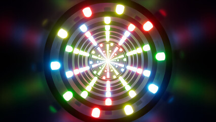 Glowing colorful LED Lamps in the Metal Tunnel 3d rendering