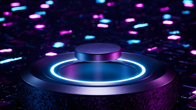 Futuristic concept superconductor on the neon lights magnetic structure, 3d rendering