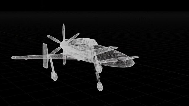 局地戦闘機震電ワイヤーフレーム透過図の回転動画