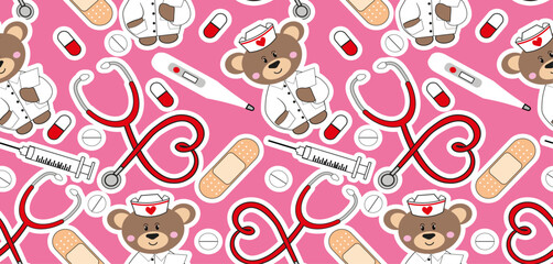 Nurse doctor elements seamless pattern background