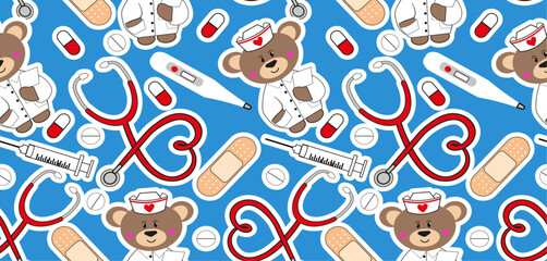 Nurse doctor elements seamless pattern background
