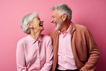 a elderly couple dancing happily and looking to each other in happiness