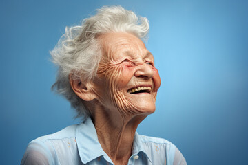 elderly woman smile happily on bokeh style background