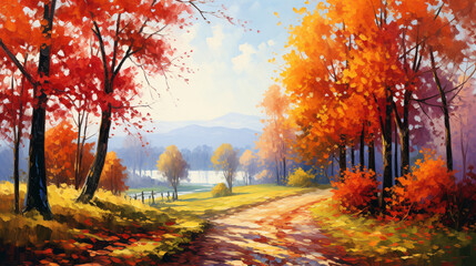 Autumn a beautiful landscape of a path between color
