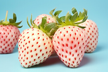 White Pineberry strawberry cultivar on blue background