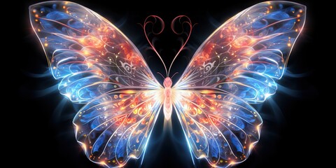 AI Generated. AI Generative. Fractal xray glowing butterfly insect bug decorative template. Magic fantasy style