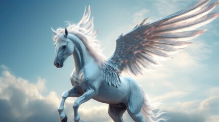 Mythical Pegasus in Flight. Captivating Image of a Majestic Winged Horse
