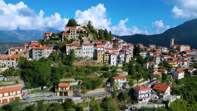Aerial view of Bajardo in the Province of Imperia, Liguria, Italy